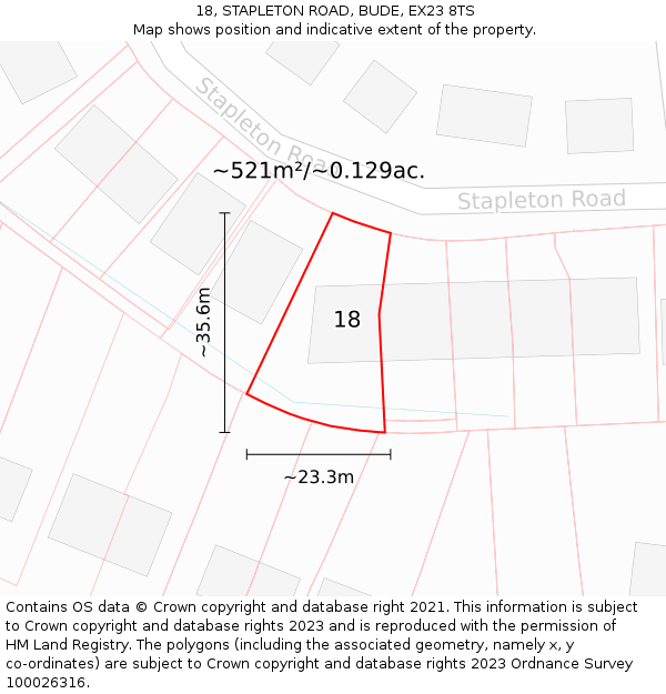 18, STAPLETON ROAD, BUDE, EX23 8TS: Plot and title map