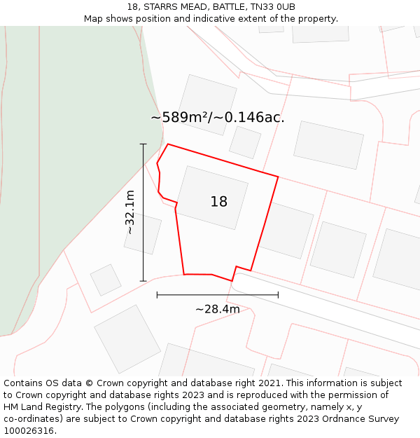 18, STARRS MEAD, BATTLE, TN33 0UB: Plot and title map