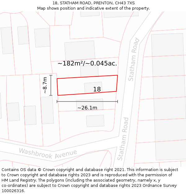 18, STATHAM ROAD, PRENTON, CH43 7XS: Plot and title map