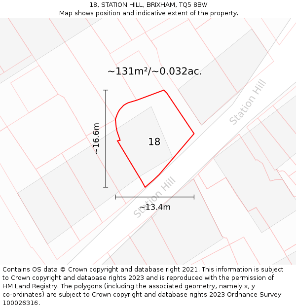 18, STATION HILL, BRIXHAM, TQ5 8BW: Plot and title map