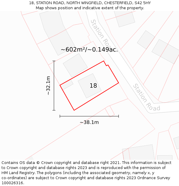 18, STATION ROAD, NORTH WINGFIELD, CHESTERFIELD, S42 5HY: Plot and title map