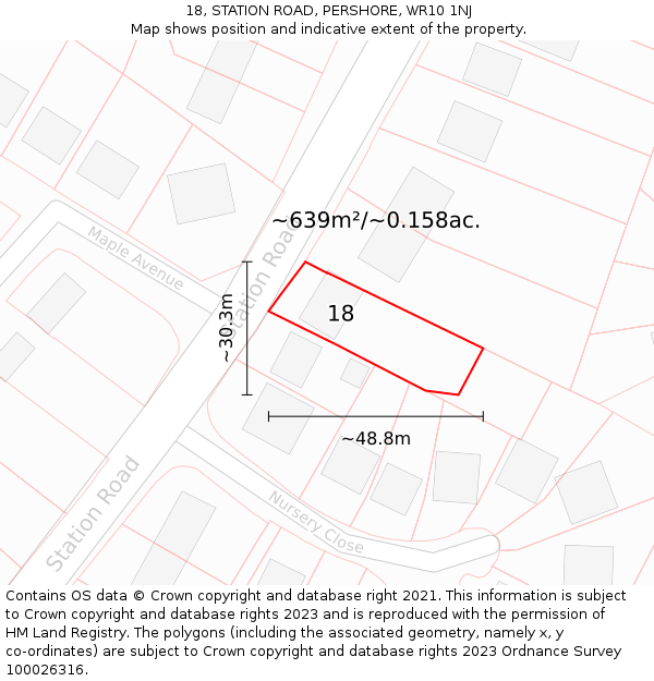 18, STATION ROAD, PERSHORE, WR10 1NJ: Plot and title map