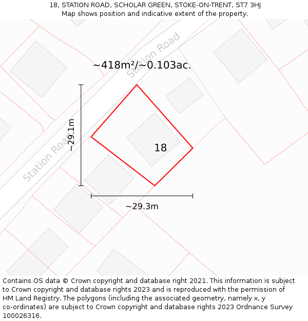 18, STATION ROAD, SCHOLAR GREEN, STOKE-ON-TRENT, ST7 3HJ: Plot and title map