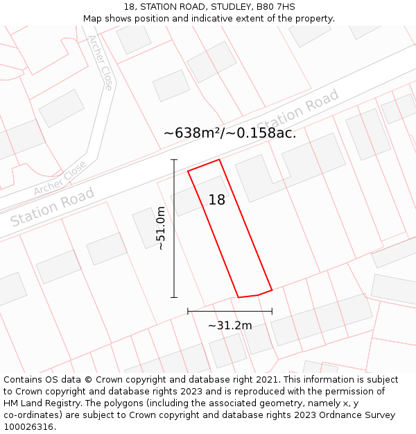 18, STATION ROAD, STUDLEY, B80 7HS: Plot and title map