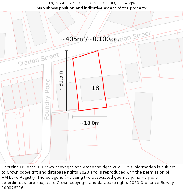 18, STATION STREET, CINDERFORD, GL14 2JW: Plot and title map