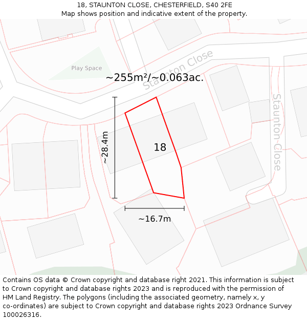 18, STAUNTON CLOSE, CHESTERFIELD, S40 2FE: Plot and title map