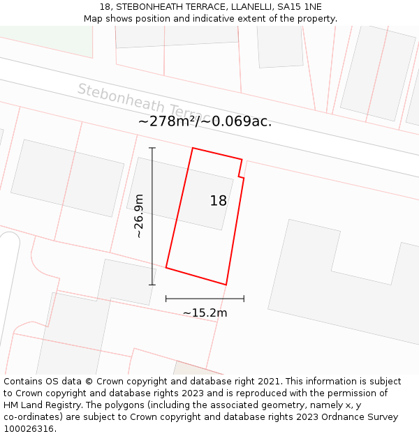 18, STEBONHEATH TERRACE, LLANELLI, SA15 1NE: Plot and title map