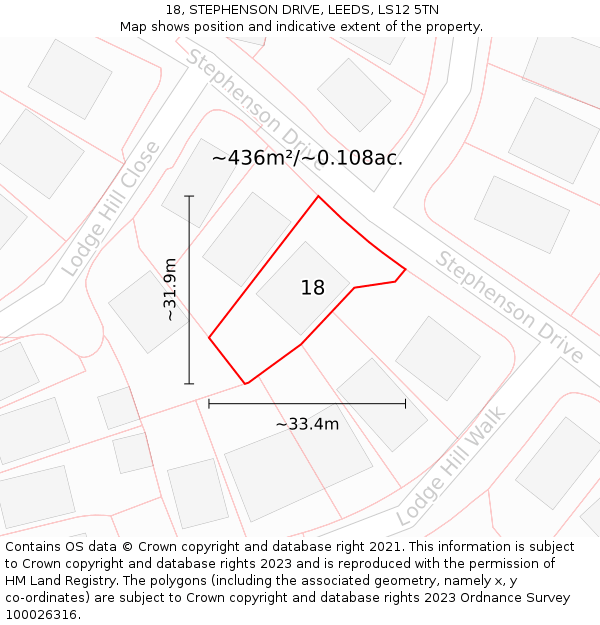 18, STEPHENSON DRIVE, LEEDS, LS12 5TN: Plot and title map