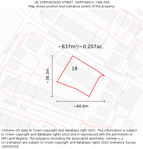 18, STEPHENSON STREET, NORTHWICH, CW8 4SQ: Plot and title map