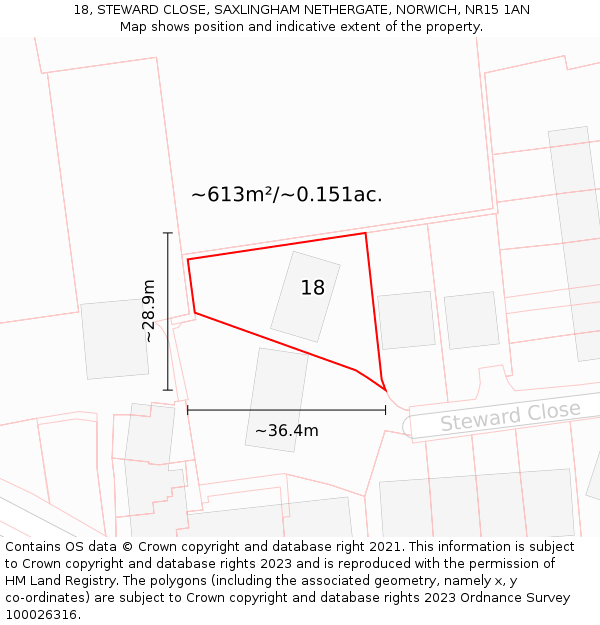 18, STEWARD CLOSE, SAXLINGHAM NETHERGATE, NORWICH, NR15 1AN: Plot and title map