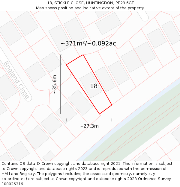 18, STICKLE CLOSE, HUNTINGDON, PE29 6GT: Plot and title map