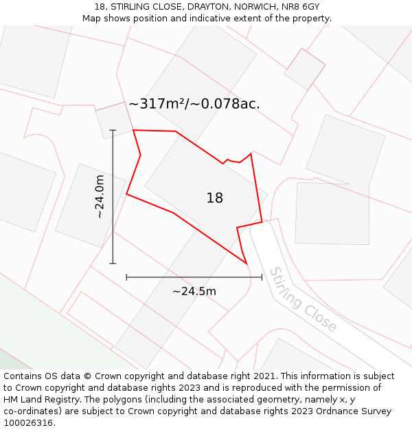 18, STIRLING CLOSE, DRAYTON, NORWICH, NR8 6GY: Plot and title map