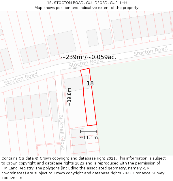 18, STOCTON ROAD, GUILDFORD, GU1 1HH: Plot and title map