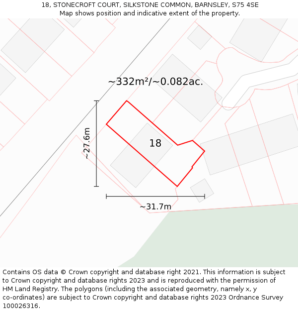 18, STONECROFT COURT, SILKSTONE COMMON, BARNSLEY, S75 4SE: Plot and title map