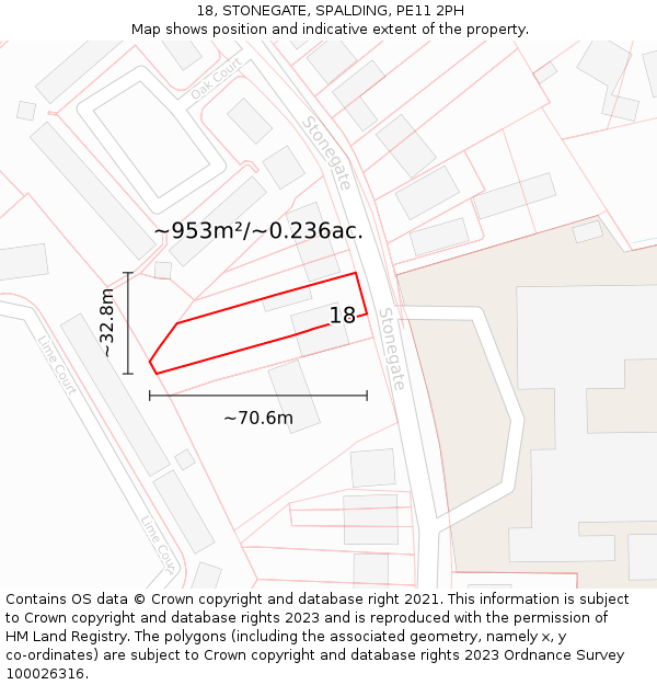 18, STONEGATE, SPALDING, PE11 2PH: Plot and title map