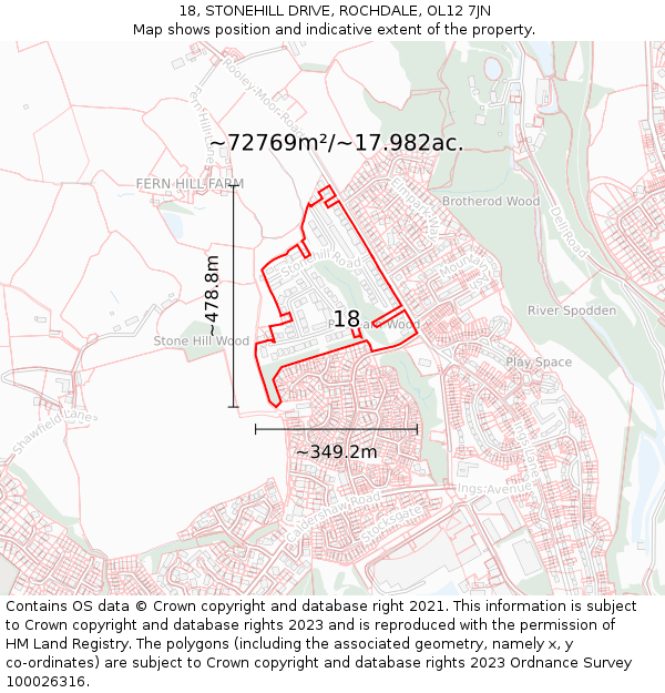 18, STONEHILL DRIVE, ROCHDALE, OL12 7JN: Plot and title map