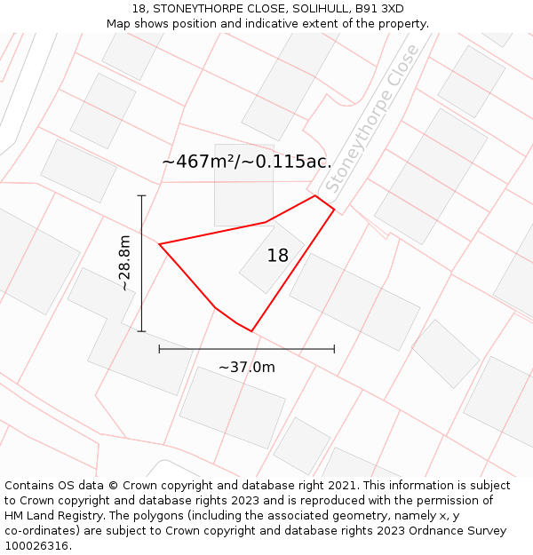 18, STONEYTHORPE CLOSE, SOLIHULL, B91 3XD: Plot and title map