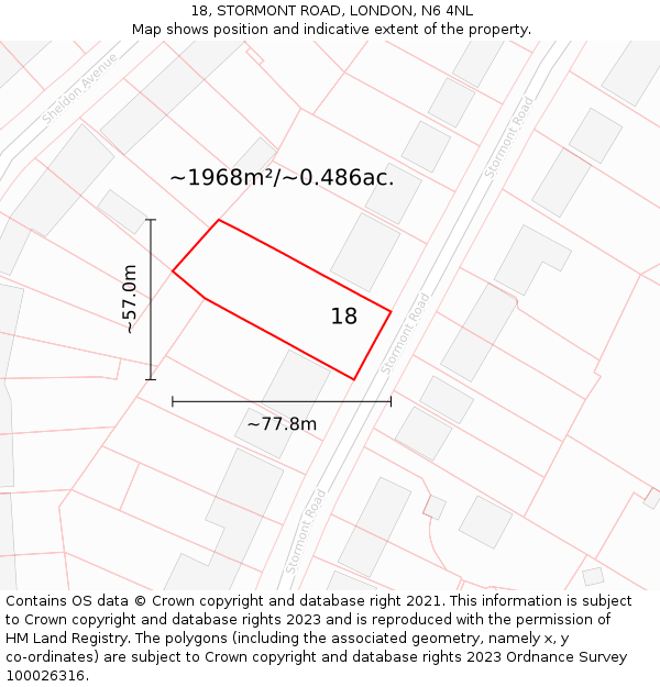 18, STORMONT ROAD, LONDON, N6 4NL: Plot and title map