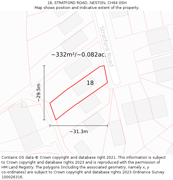 18, STRATFORD ROAD, NESTON, CH64 0SH: Plot and title map