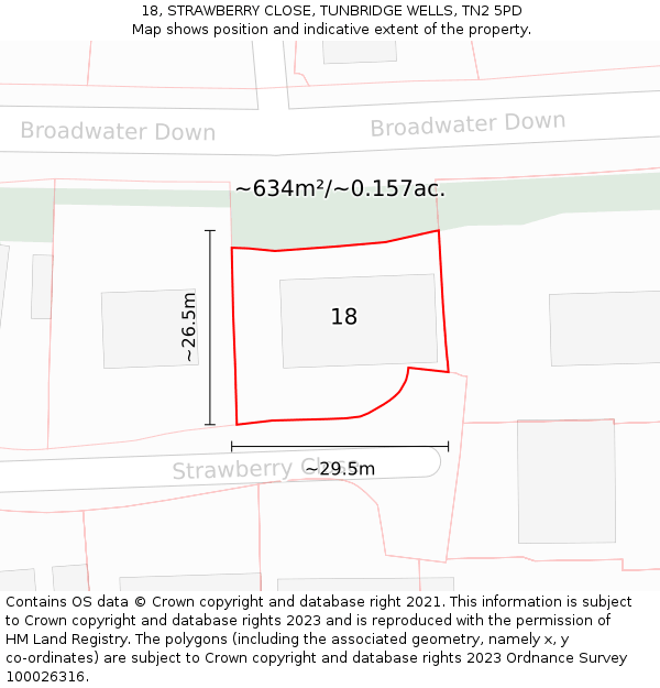 18, STRAWBERRY CLOSE, TUNBRIDGE WELLS, TN2 5PD: Plot and title map