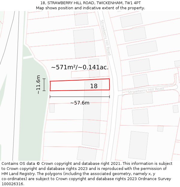 18, STRAWBERRY HILL ROAD, TWICKENHAM, TW1 4PT: Plot and title map