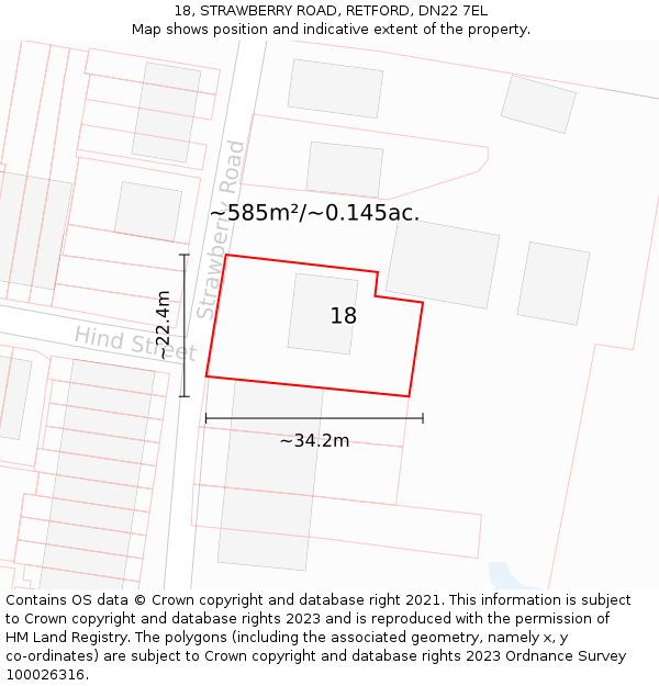 18, STRAWBERRY ROAD, RETFORD, DN22 7EL: Plot and title map