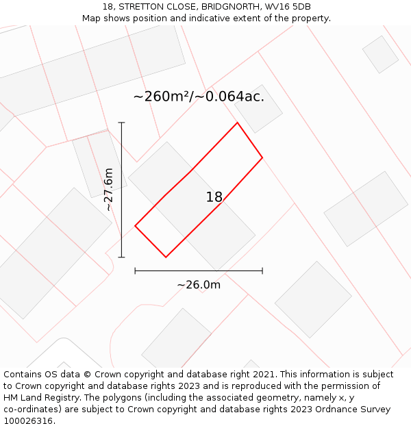 18, STRETTON CLOSE, BRIDGNORTH, WV16 5DB: Plot and title map