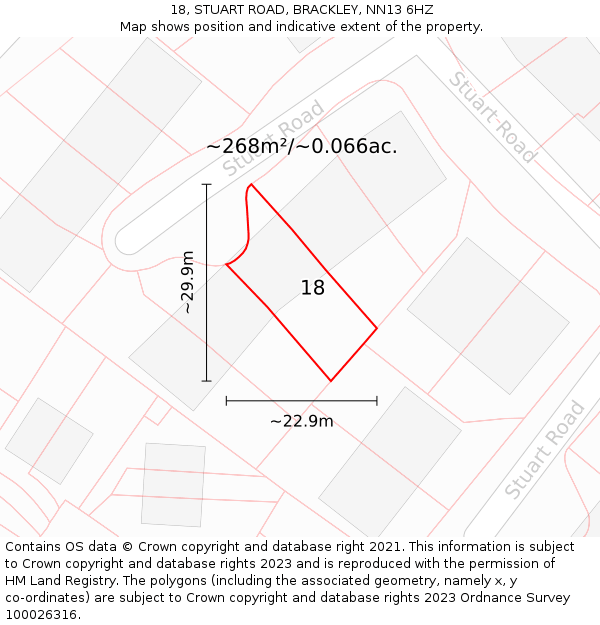 18, STUART ROAD, BRACKLEY, NN13 6HZ: Plot and title map