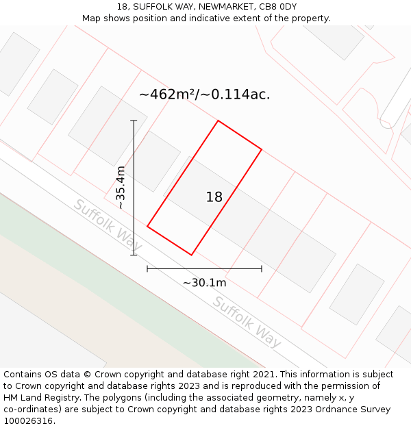 18, SUFFOLK WAY, NEWMARKET, CB8 0DY: Plot and title map