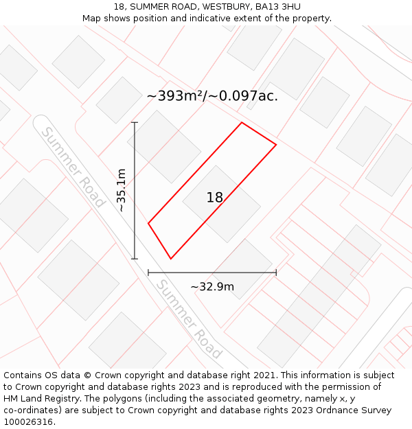 18, SUMMER ROAD, WESTBURY, BA13 3HU: Plot and title map