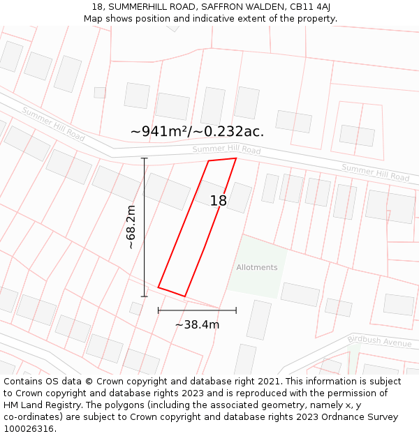 18, SUMMERHILL ROAD, SAFFRON WALDEN, CB11 4AJ: Plot and title map