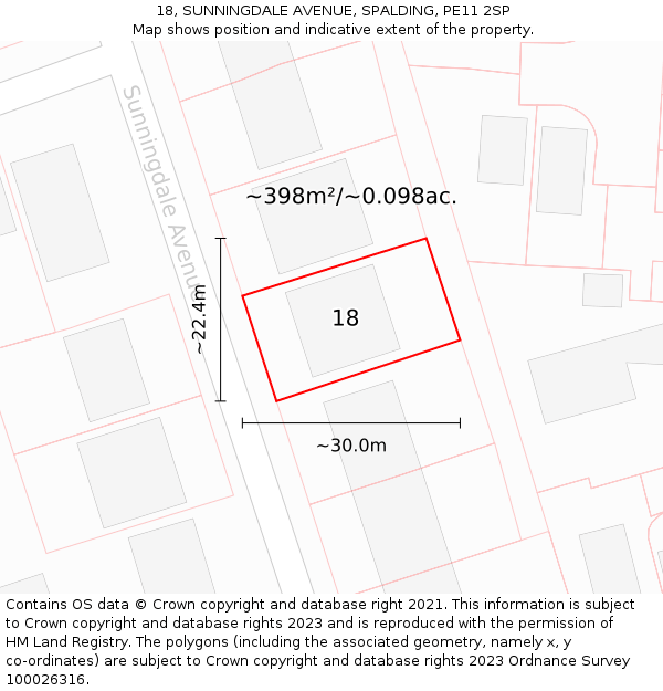 18, SUNNINGDALE AVENUE, SPALDING, PE11 2SP: Plot and title map