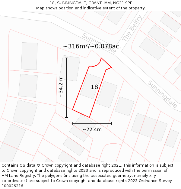 18, SUNNINGDALE, GRANTHAM, NG31 9PF: Plot and title map