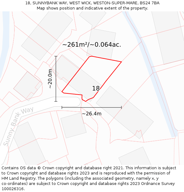 18, SUNNYBANK WAY, WEST WICK, WESTON-SUPER-MARE, BS24 7BA: Plot and title map