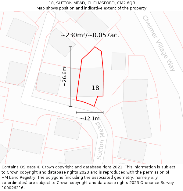 18, SUTTON MEAD, CHELMSFORD, CM2 6QB: Plot and title map