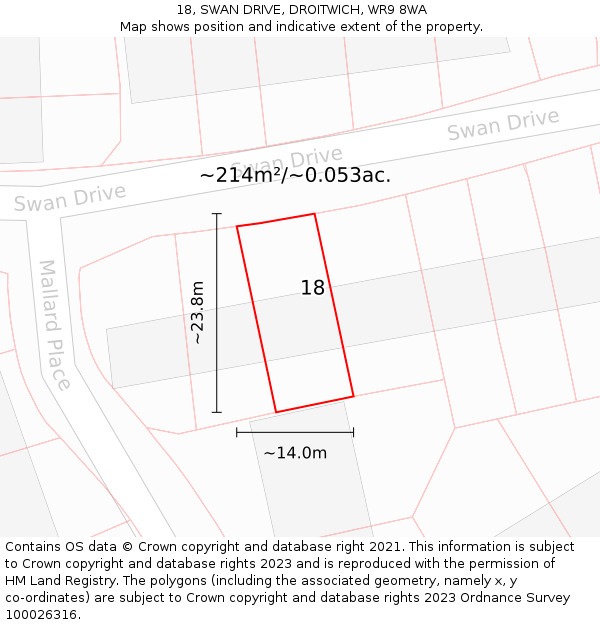 18, SWAN DRIVE, DROITWICH, WR9 8WA: Plot and title map