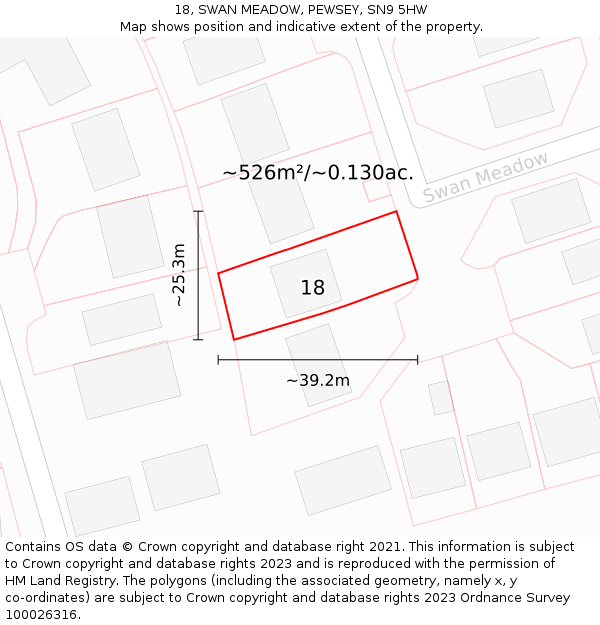 18, SWAN MEADOW, PEWSEY, SN9 5HW: Plot and title map