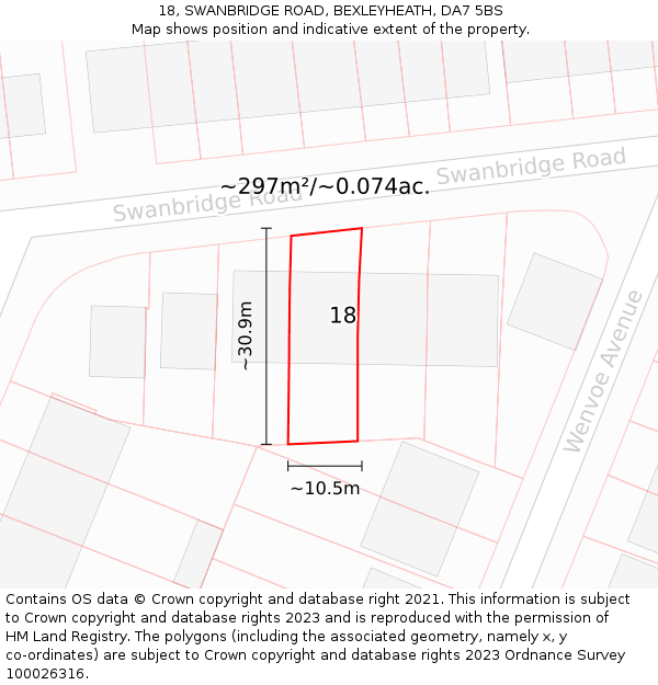 18, SWANBRIDGE ROAD, BEXLEYHEATH, DA7 5BS: Plot and title map