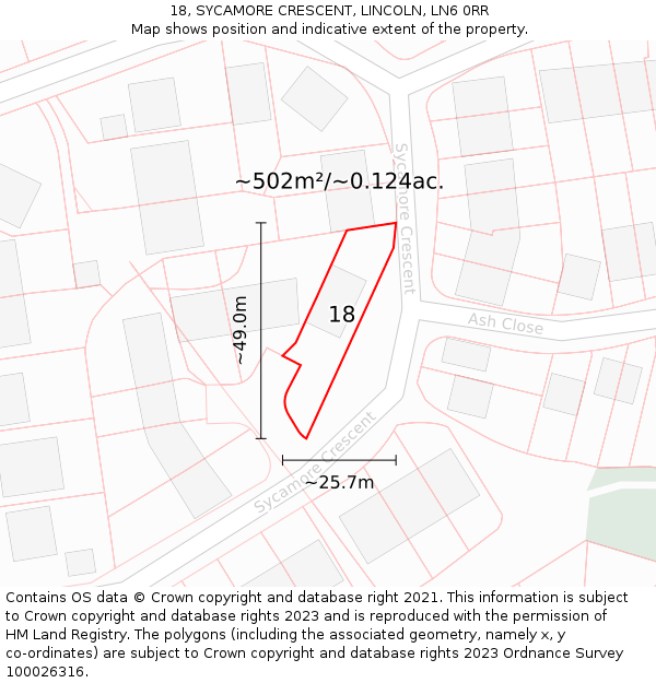 18, SYCAMORE CRESCENT, LINCOLN, LN6 0RR: Plot and title map