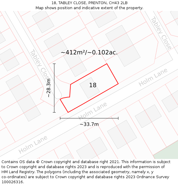 18, TABLEY CLOSE, PRENTON, CH43 2LB: Plot and title map