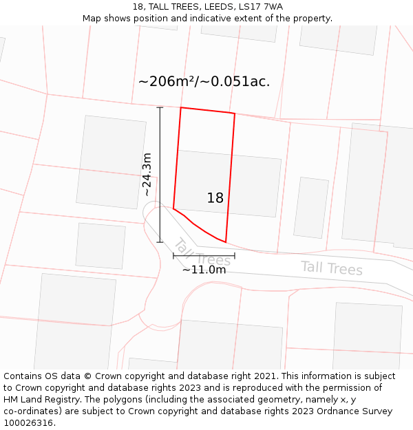 18, TALL TREES, LEEDS, LS17 7WA: Plot and title map