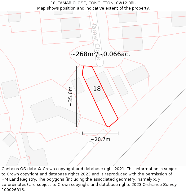 18, TAMAR CLOSE, CONGLETON, CW12 3RU: Plot and title map