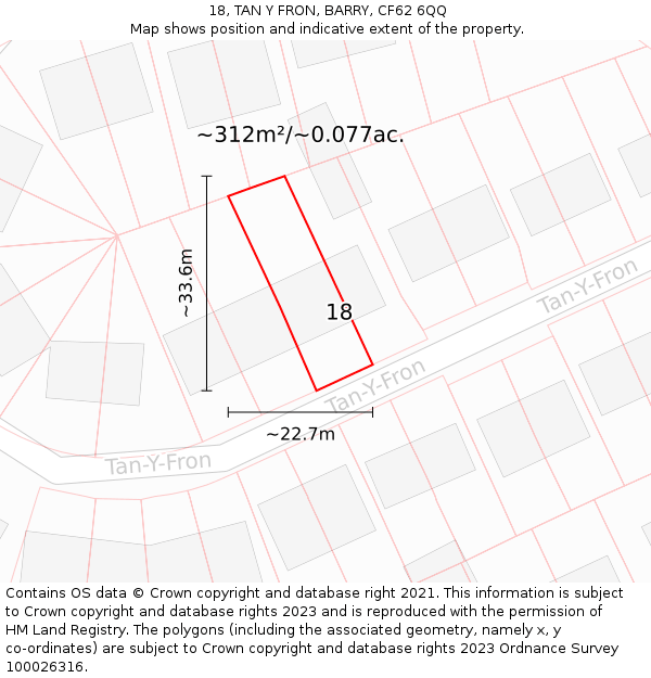 18, TAN Y FRON, BARRY, CF62 6QQ: Plot and title map