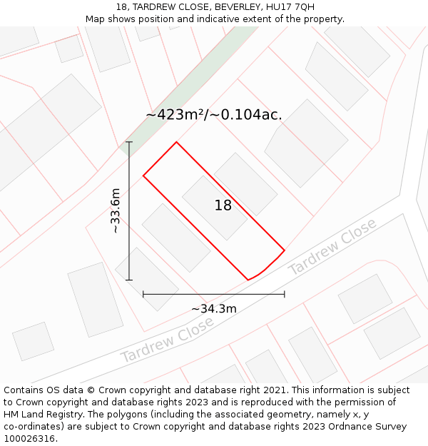 18, TARDREW CLOSE, BEVERLEY, HU17 7QH: Plot and title map