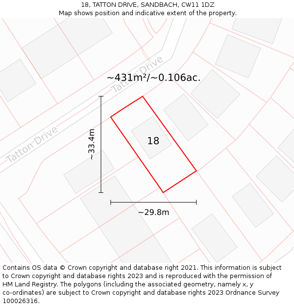 18, TATTON DRIVE, SANDBACH, CW11 1DZ: Plot and title map