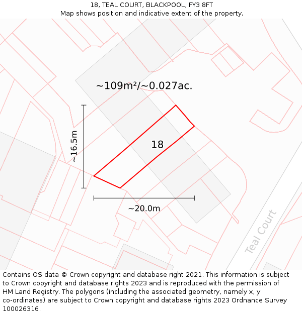 18, TEAL COURT, BLACKPOOL, FY3 8FT: Plot and title map