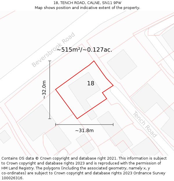 18, TENCH ROAD, CALNE, SN11 9PW: Plot and title map