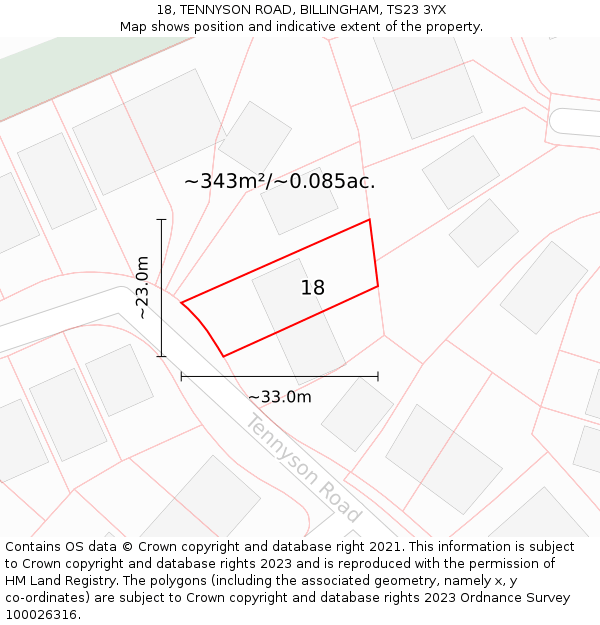 18, TENNYSON ROAD, BILLINGHAM, TS23 3YX: Plot and title map