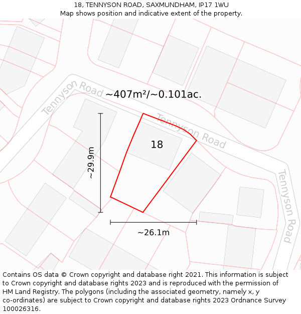 18, TENNYSON ROAD, SAXMUNDHAM, IP17 1WU: Plot and title map