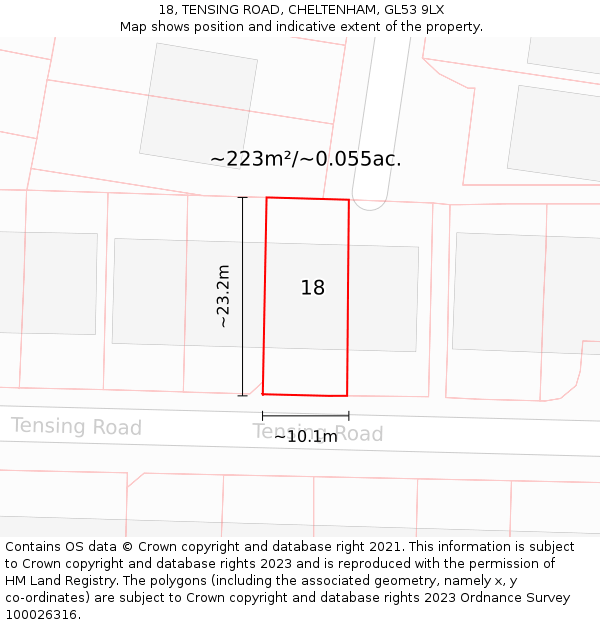 18, TENSING ROAD, CHELTENHAM, GL53 9LX: Plot and title map
